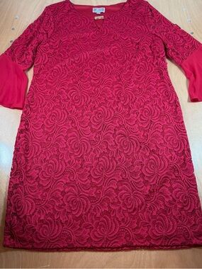 JM Collection Red Lace Midi Dress with Bell Sleeves